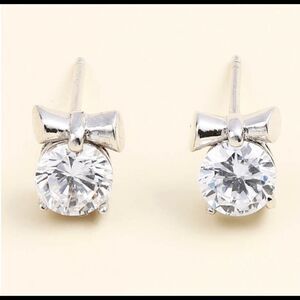 Sterling S925 Rhinestone with Mini Bow Stud  Earrings